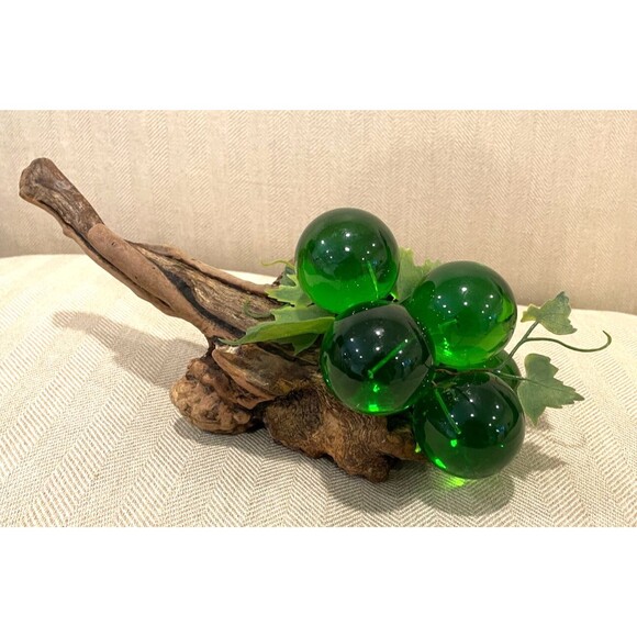 RARE Vintage Large Green Lucite Grape Cluster on Driftwood Burl Wood MCM Retro - Picture 4 of 11